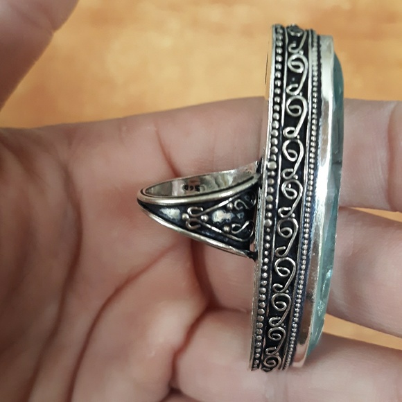 New Oversized Blue Quartz 925 Silver Statement Ring. - Picture 8 of 8